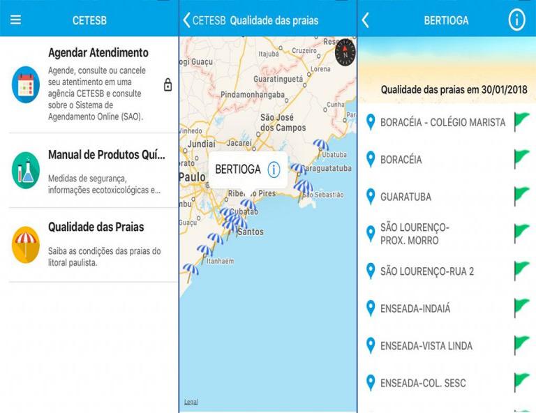 A CETESB disponibiliza aplicativo gratuito para celular que informa a qualidade das praias.
