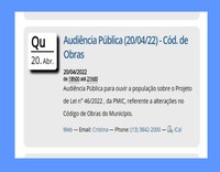 Audiência Pública (20/04/22) - Venha e participe!!!