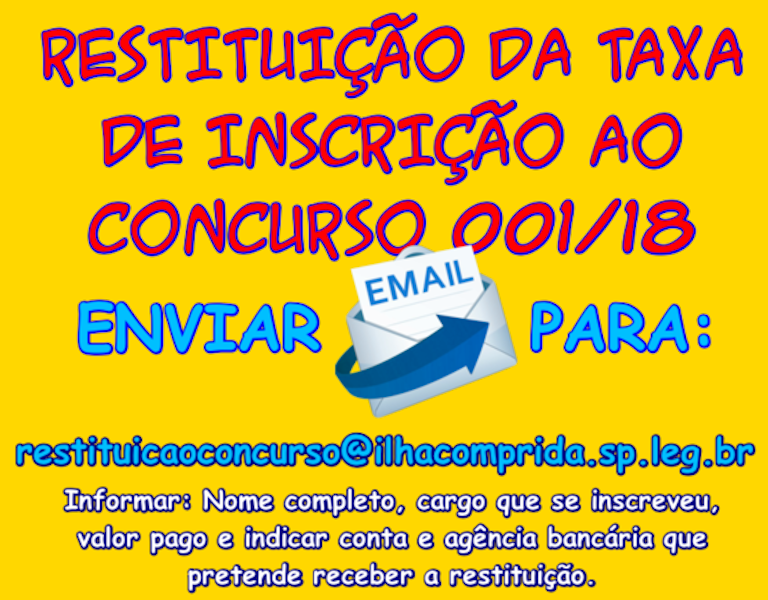 Concurso Público nº 01/18 - Restituição da 'Taxa de Inscrição' aos candidatos.