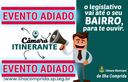 EVENTO ADIADO - Câmara Itinerante no Balneário Araçá, neste 30/05.