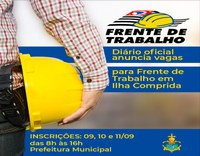 PREFEITURA anuncia abertura de inscrições para VAGAS em FRENTE DE TRABALHO.