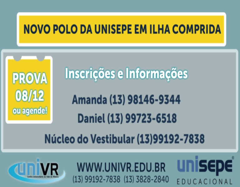 Reitor do Centro Universitário do Vale do Ribeira, divulga informações sobre cursos e o Polo de Ilha Comprida.