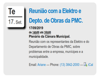 Reunião com representante da Elektro e do Depto de Obras da PMIC.