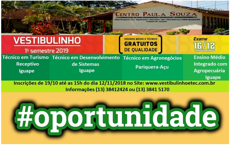 VESTIBULINHO - Etec "Colegio Agrícola de Iguape" - CONFIRA!!!